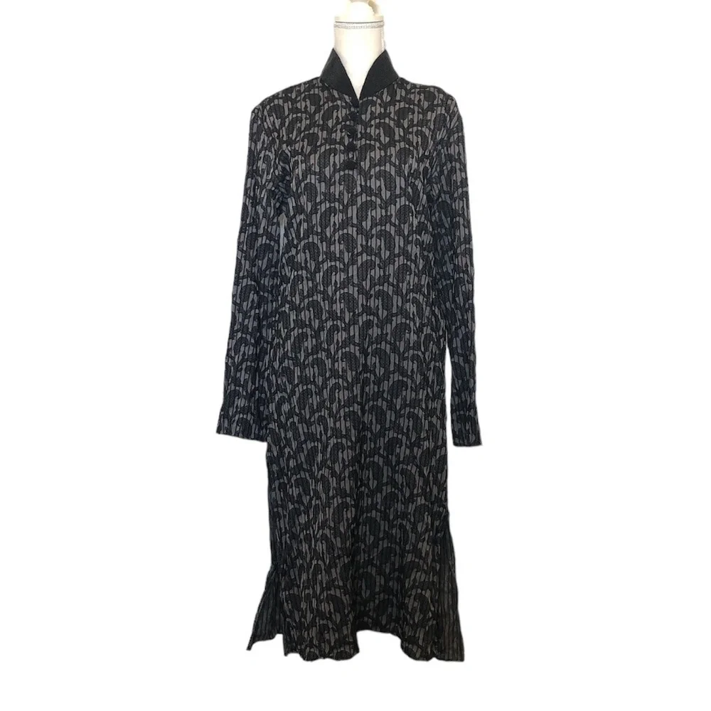 MANYAVAR Kurta Men's Size Medium Black Gray Multicolor Floral Printed